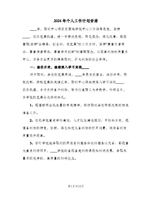 2024年个人工作计划安排(三篇)