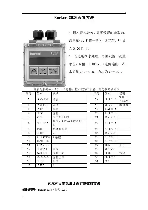宝得流量计8025设置