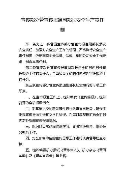 宣传部分管宣传报道副部长安全生产责任制