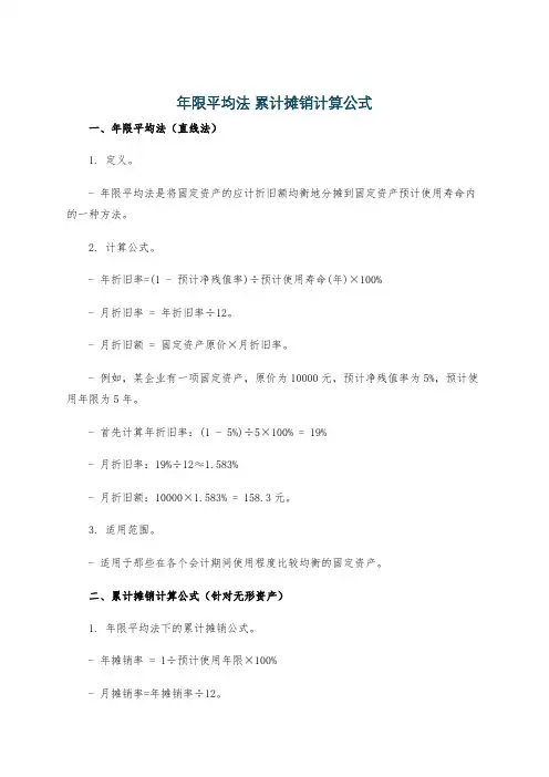 年限平均法 累计摊销计算公式