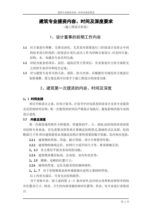 建筑专业提资内容、时间及深度要求(中建)