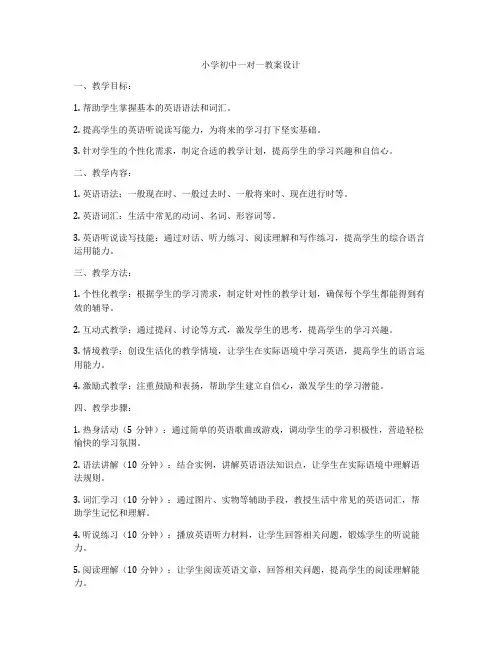 小学初中一对一教案设计