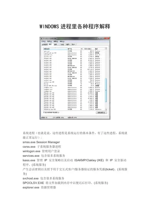 WINDOWS进程里各种程序解释
