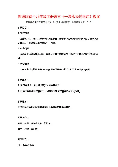 部编版初中八年级下册语文《一滴水经过丽江》教案4篇