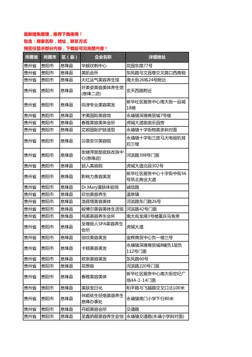 新版贵州省贵阳市息烽县美容院企业公司商家户名录单联系方式地址大全41家
