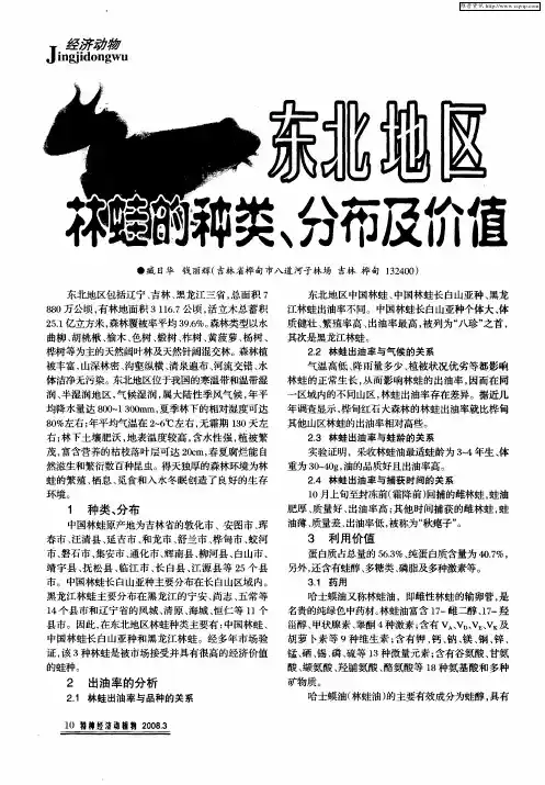 东北地区林蛙的种类、分布及价值