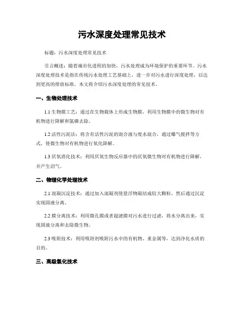 污水深度处理常见技术