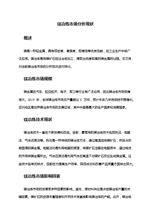 2024年镁冶炼市场分析现状
