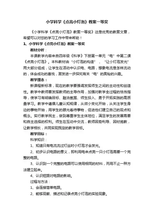 小学科学《点亮小灯泡》教案一等奖