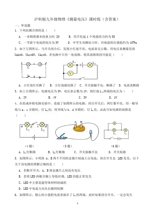沪科版九年级物理《测量电压》课时练(含答案)