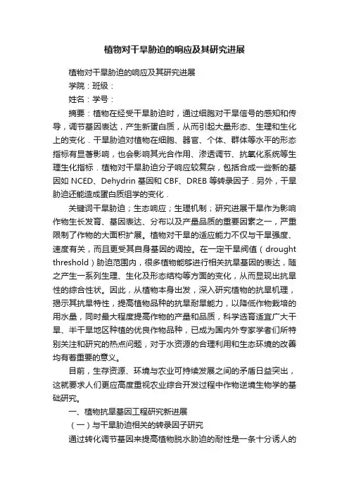 植物对干旱胁迫的响应及其研究进展