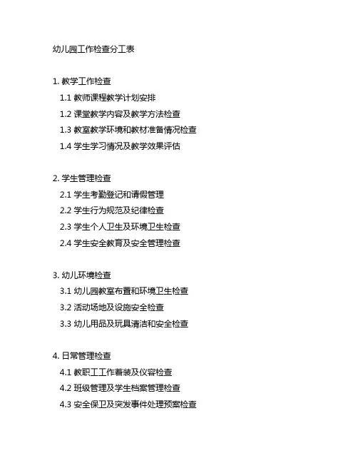 幼儿园常规工作检查分工表 幼儿园工作检查