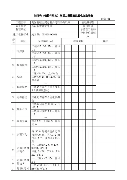 钢结构验收表格(通用)全套表格