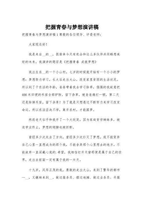 把握青春与梦想演讲稿