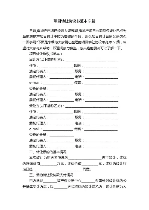 项目转让协议书范本5篇