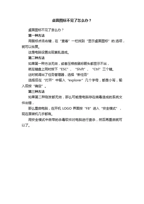 桌面图标不见了怎么办?