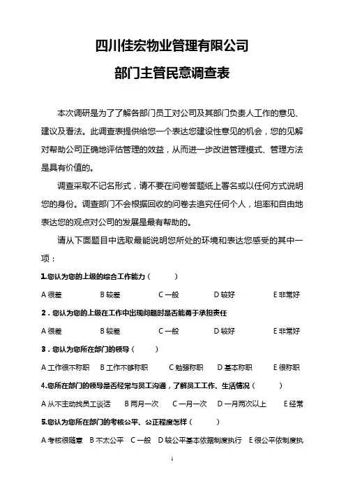 公司管理人员民意测评表