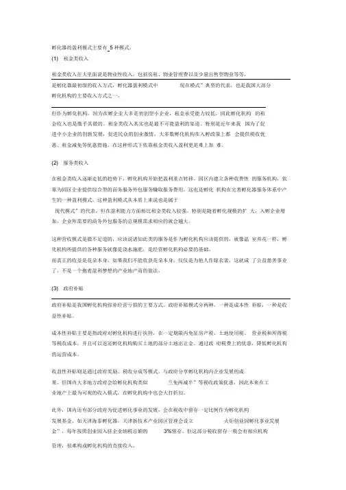 孵化器的盈利模式主要有5种模式