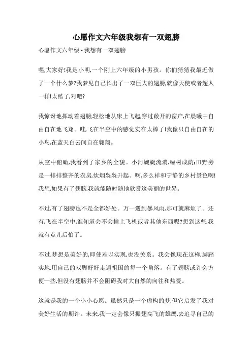 心愿作文六年级我想有一双翅膀