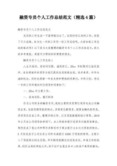 融资专员个人工作总结范文(精选4篇)