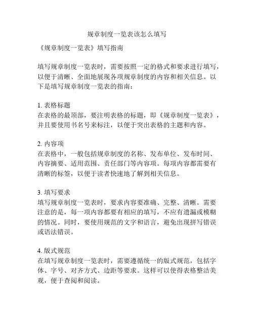 规章制度一览表该怎么填写