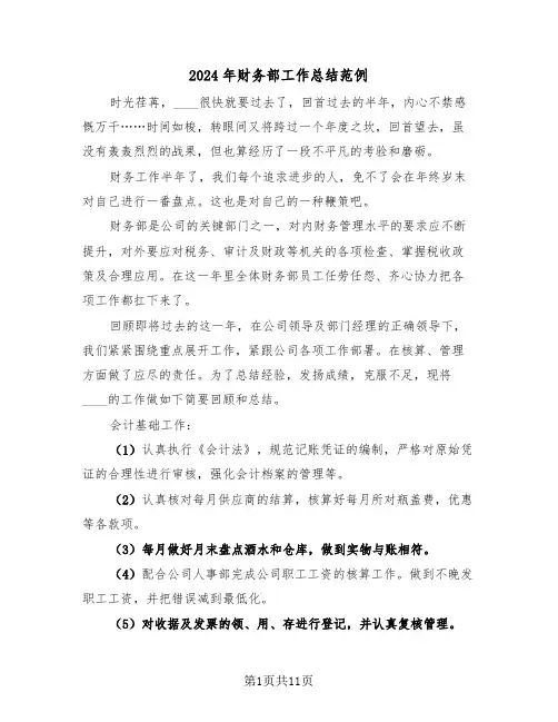 2024年财务部工作总结范例（5篇）