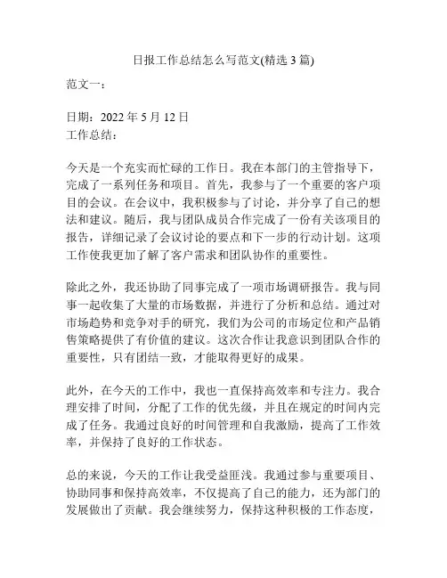 日报工作总结怎么写范文(精选3篇)