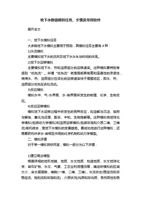地下水数值模拟任务、步骤及常用软件
