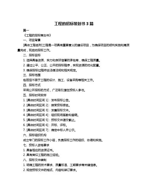 工程的招标策划书3篇