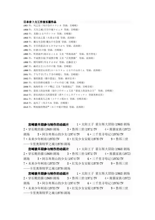 日本吉卜力工作室长篇作品