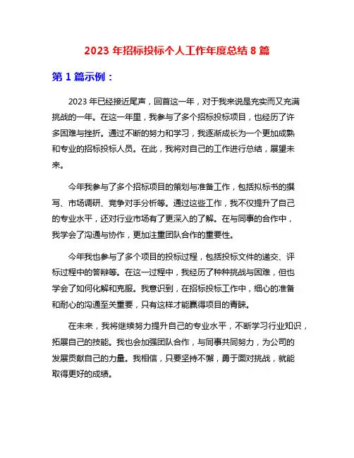 2023年招标投标个人工作年度总结8篇