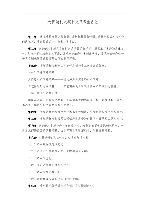 物资消耗定额制定及调整办法