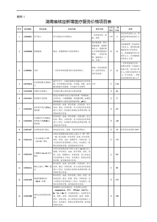 2020湖南省核定新增医疗服务价格项目表