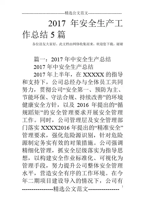 2017年安全生产工作总结5篇_3