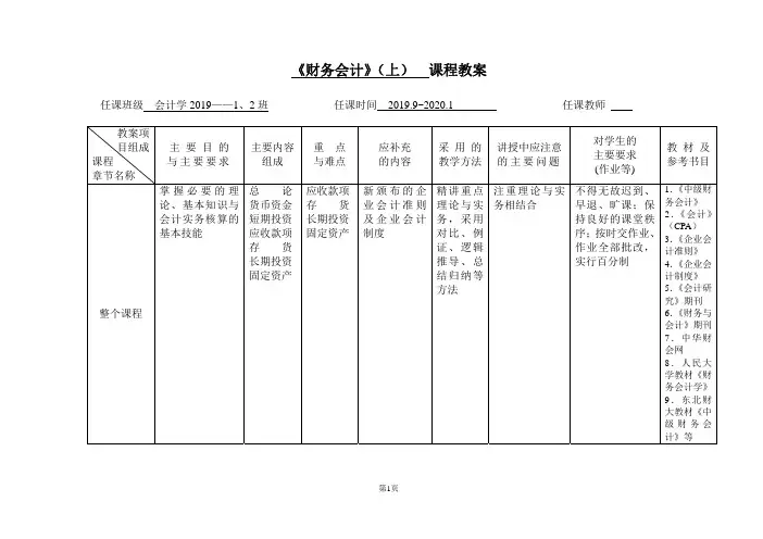 《财务会计》课程教学计划
