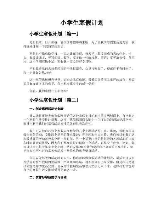 小学生寒假计划