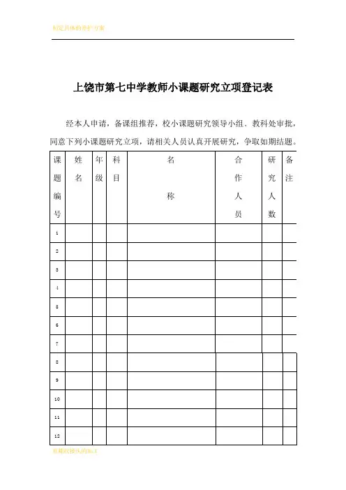 小课题研究立项通知书等