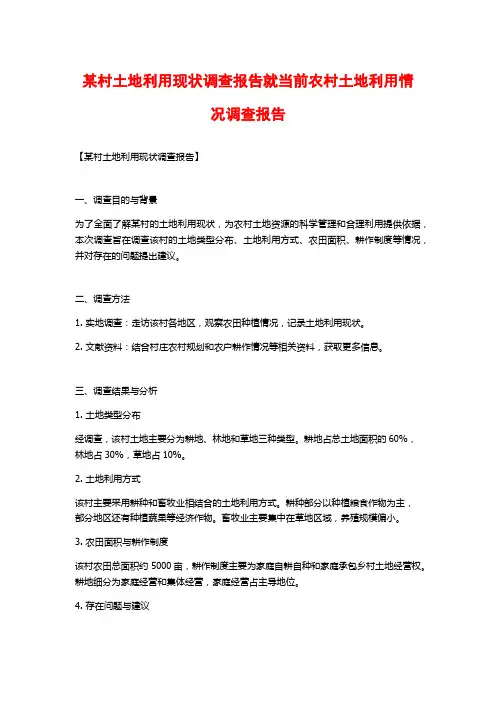 某村土地利用现状调查报告就当前农村土地利用情况调查报告