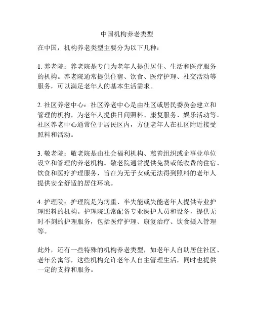 中国机构养老类型