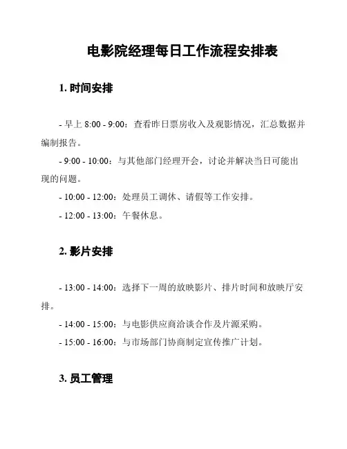 电影院经理每日工作流程安排表