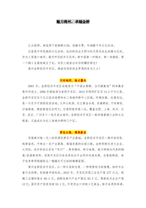 商州金桥经济开发区宣传片文案