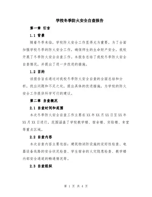 学校冬季防火安全自查报告
