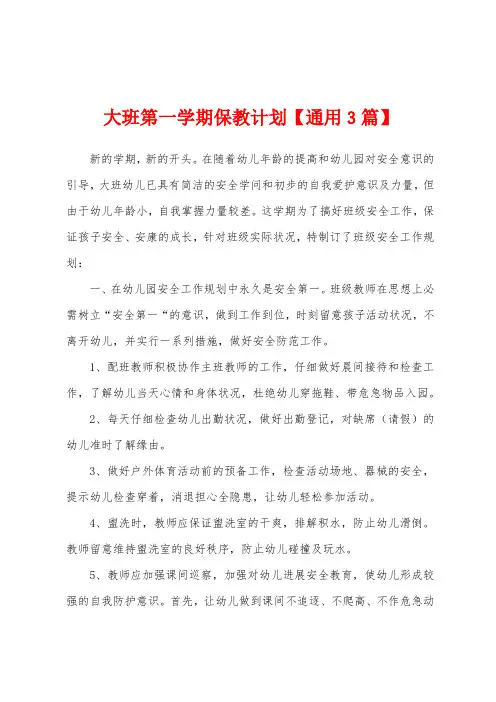 大班第一学期保教计划