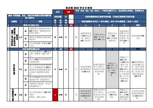 供应商HSSE评分分项表