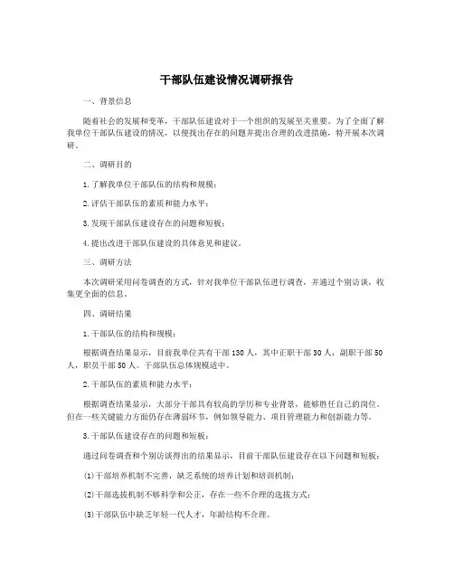 干部队伍建设情况调研报告