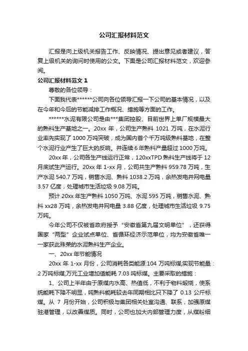 公司汇报材料范文