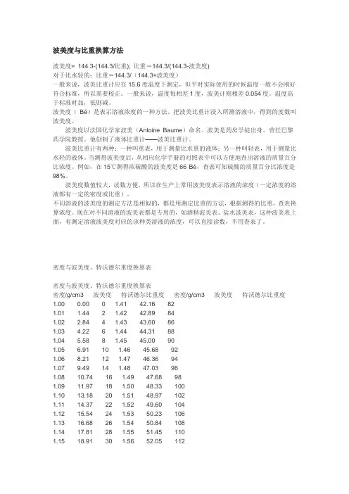 波美度与比重换算方法及密度波美换算表.doc