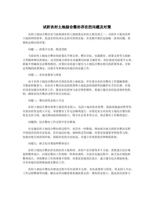 试析农村土地综合整治存在的问题及对策