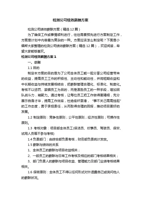 检测公司绩效薪酬方案（精选12篇）
