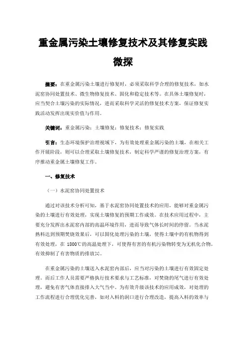重金属污染土壤修复技术及其修复实践微探